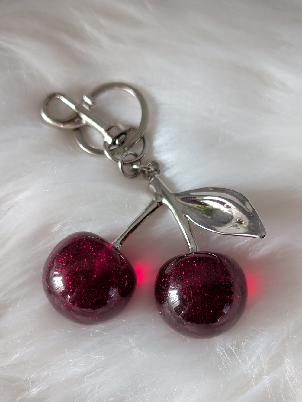 Glitter Cherry Keychain - Deep Red